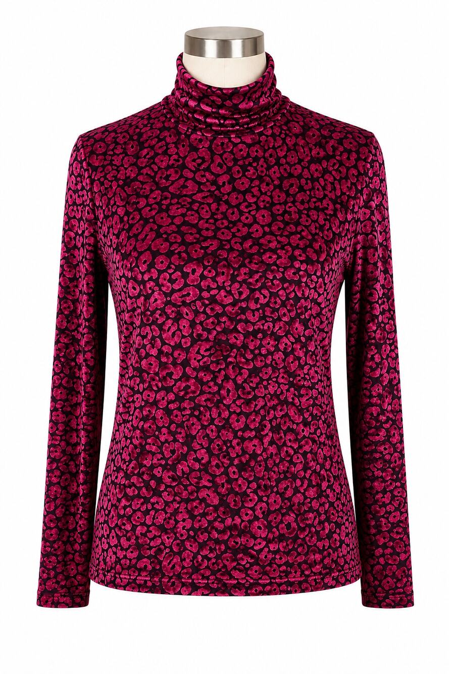 NWT - Rachel Roy Val Leopard Turtleneck Top - Fuschia - Size 1X